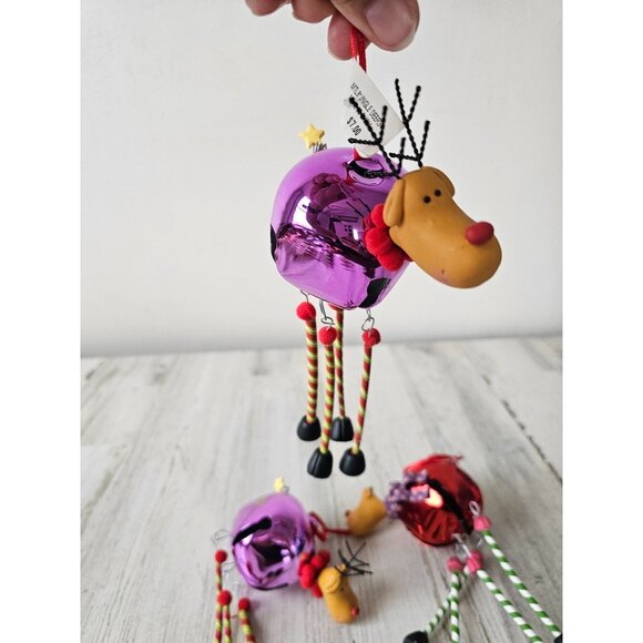 Reindeer bell jingle ornament vintage set deer Xmas tree - Picture 3 of 10